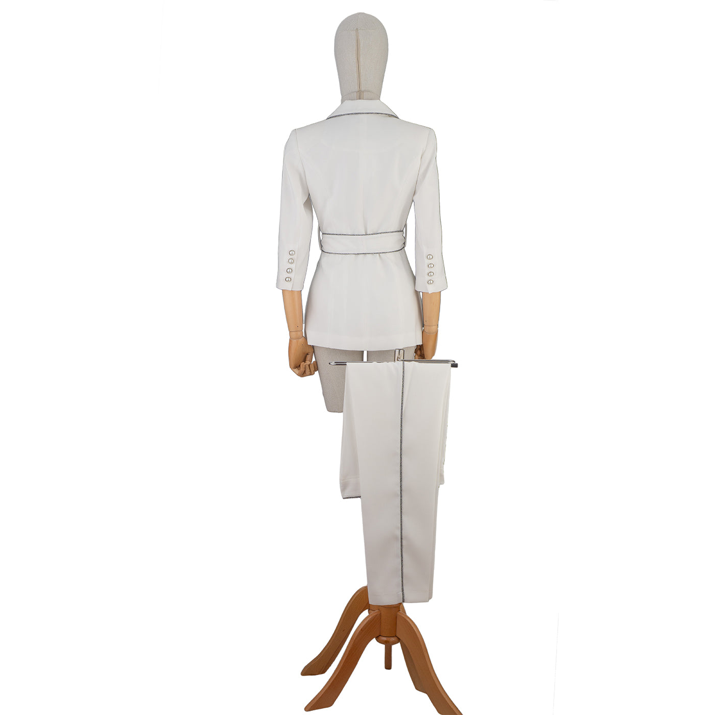 White Suit with Contrast Trim and Belt – Chic Simplicity for Modern Women