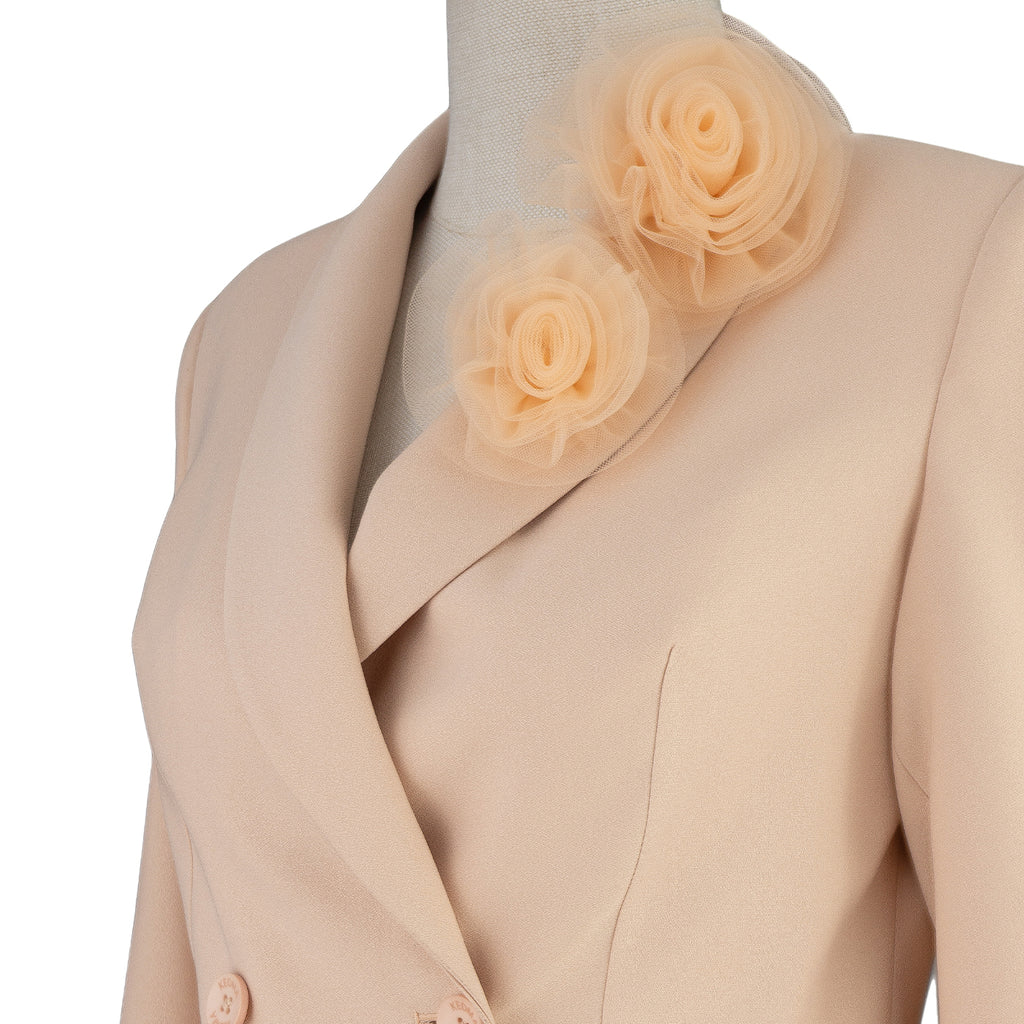 Soft Pastel Suit with Floral Detail and Tulle Skirt – Feminine and Refined