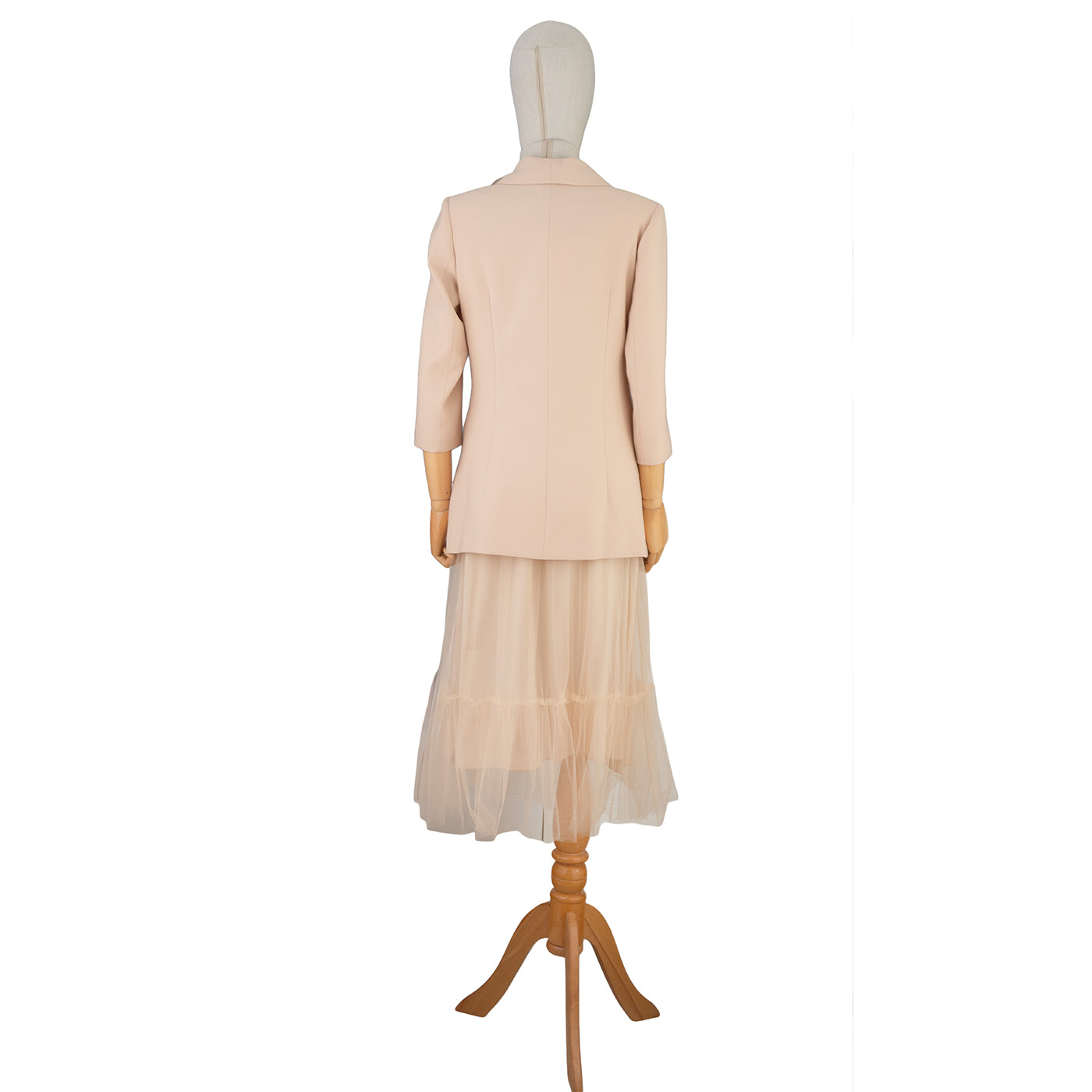 Soft Pastel Suit with Floral Detail and Tulle Skirt – Feminine and Refined