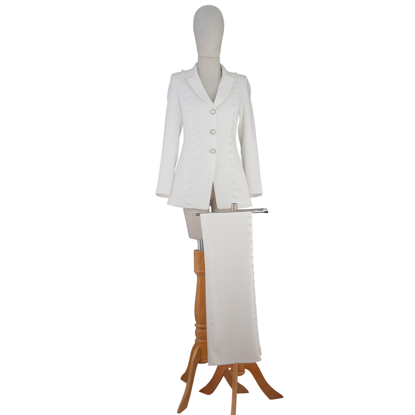 White Suit with Pearl Detail – Sophistication in Every Stitch