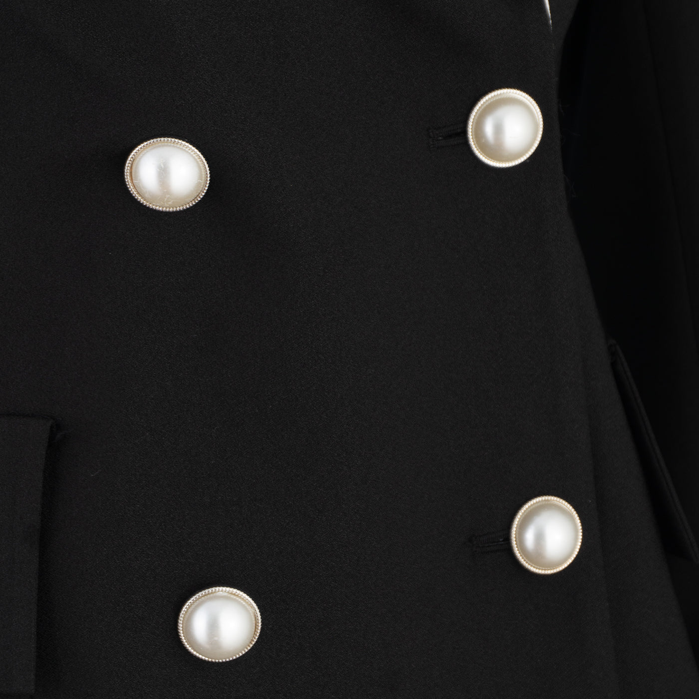 Black Suit with White Collar and Pearl Buttons – Power Meets Elegance