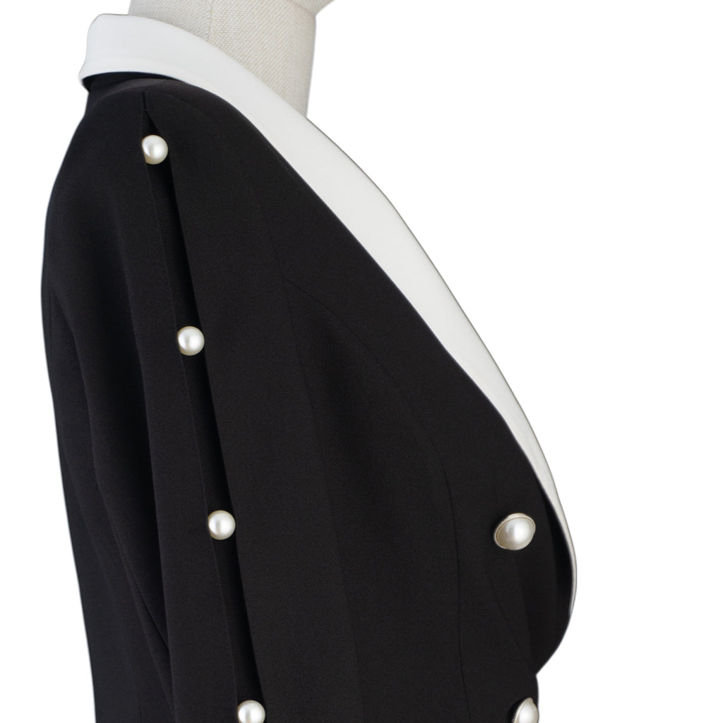 Black Suit with White Collar and Pearl Buttons – Power Meets Elegance