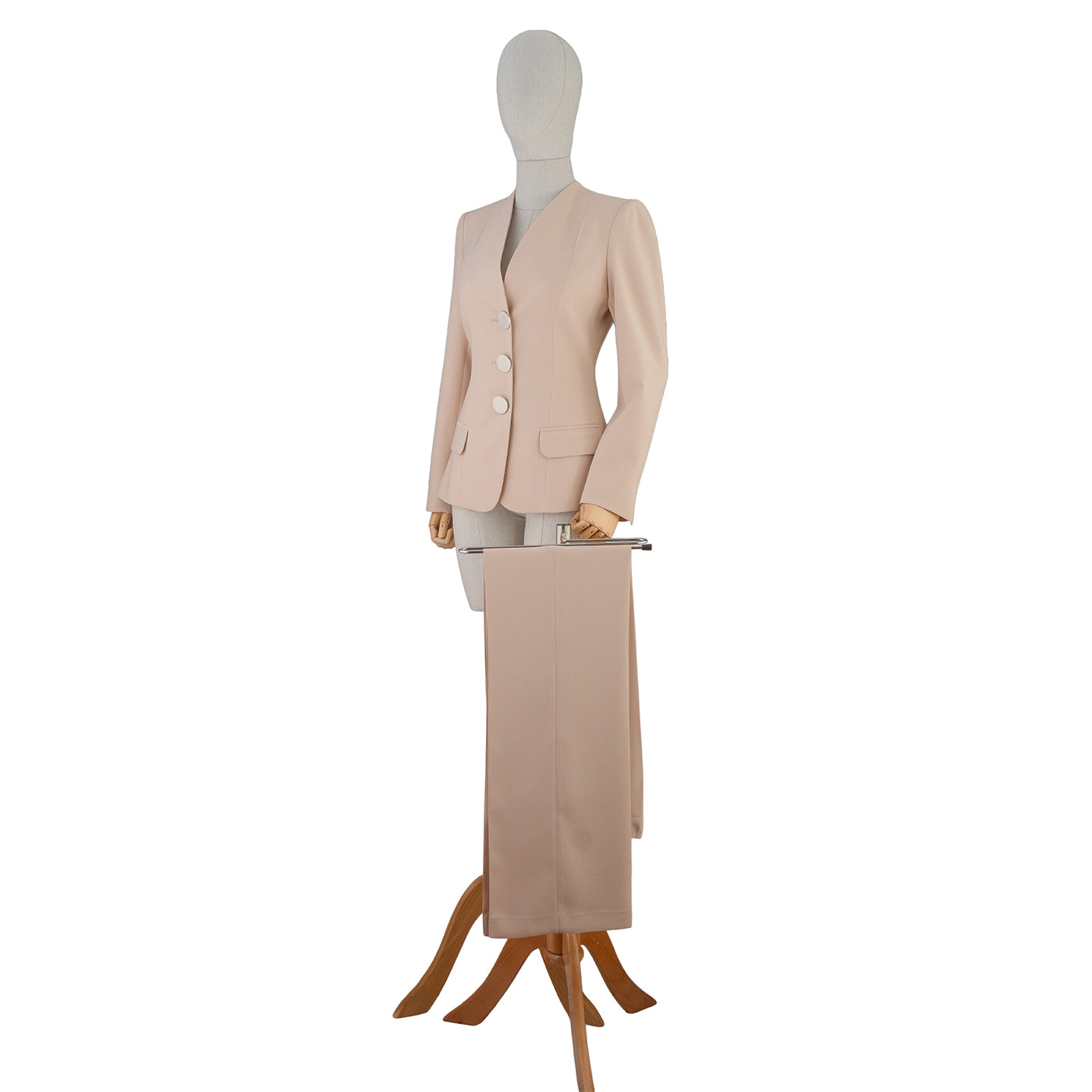 Nude Suit with Contrast Buttons – Timeless Modern Elegance