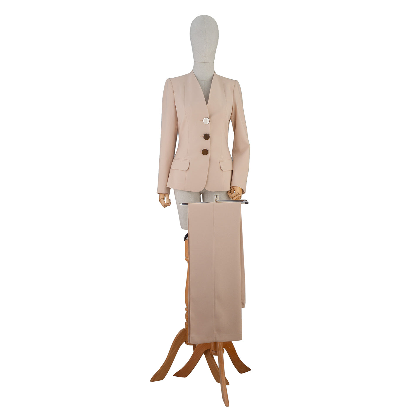Nude Suit with Contrast Buttons – Timeless Modern Elegance
