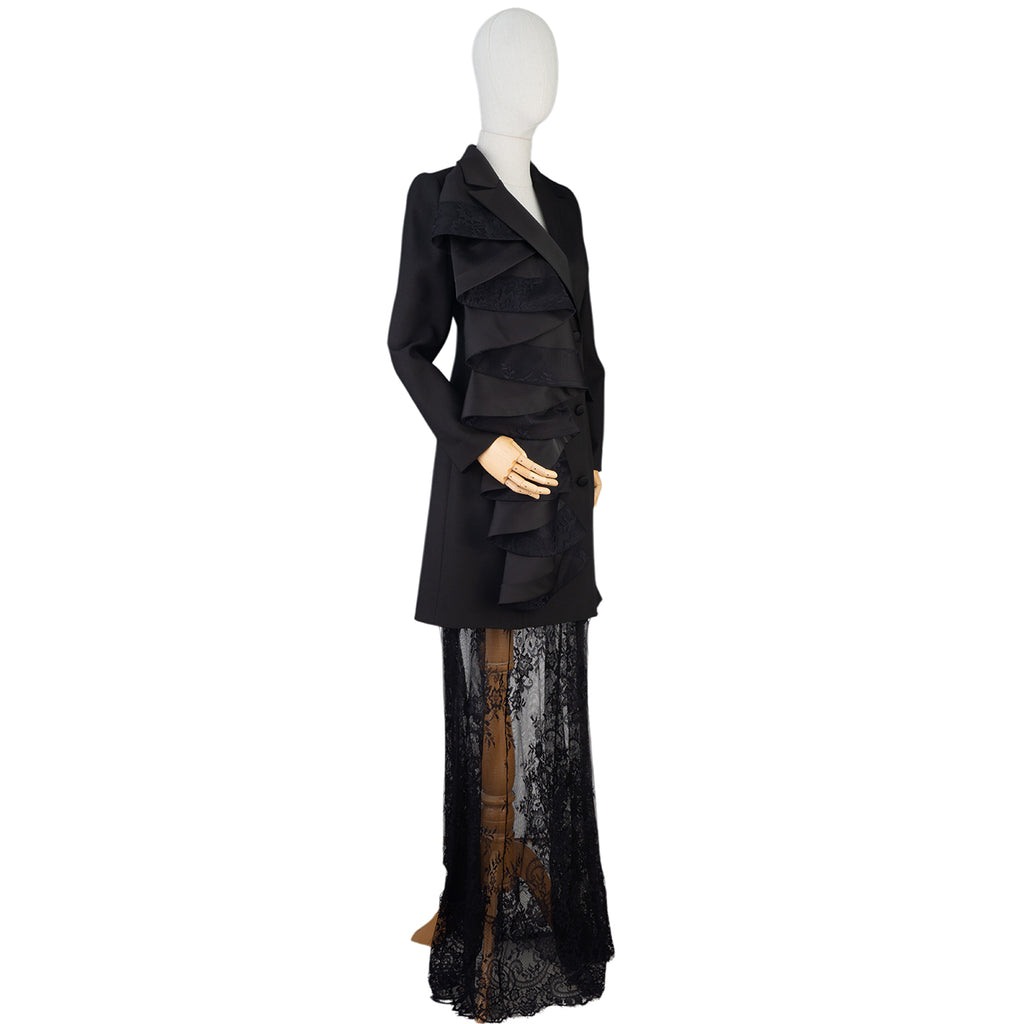 Black Ruffle &amp; Lace Statement Dress Suit — Dramatic Elegance