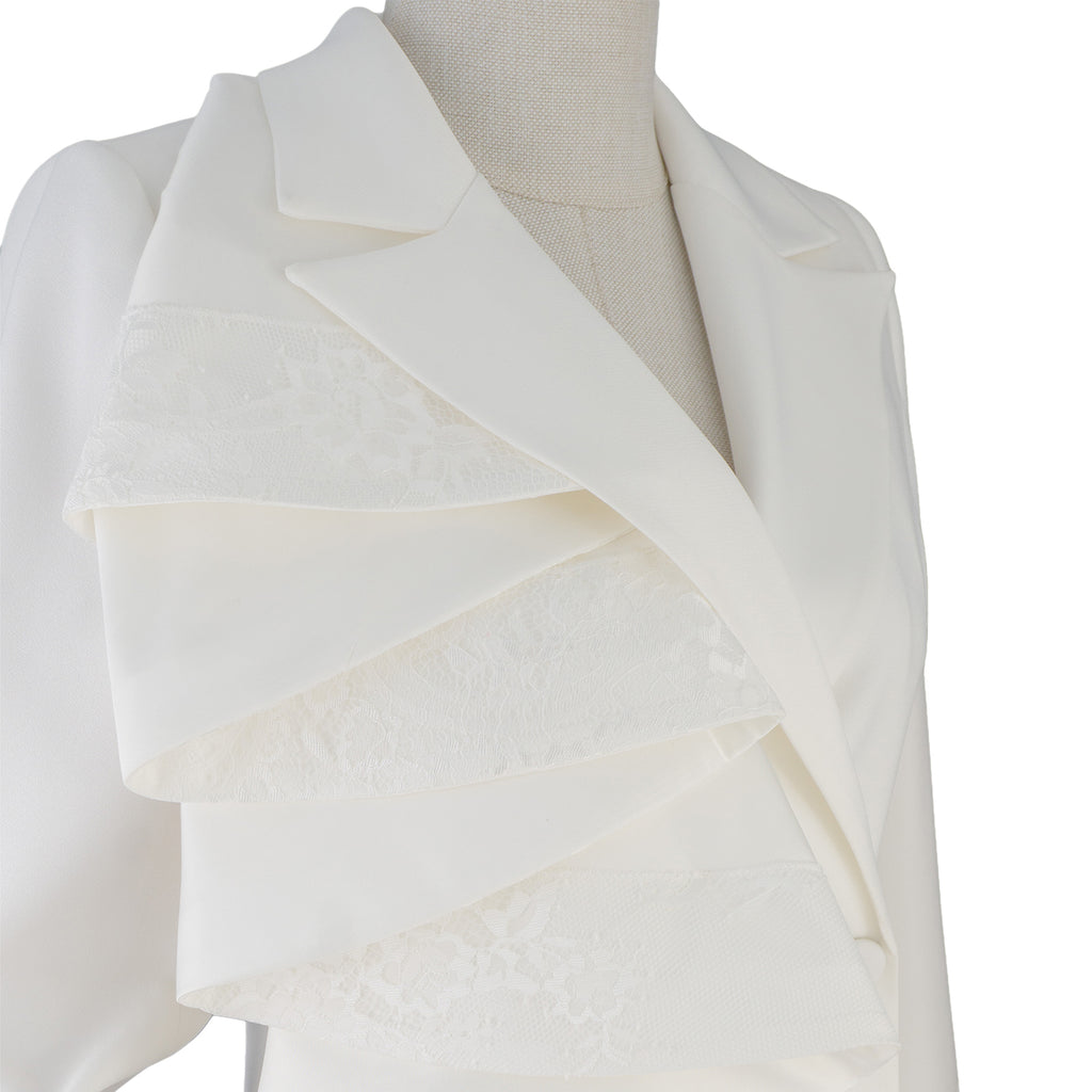 White Ruffle &amp; Lace Statement Suit Dress — Pure Sophistication