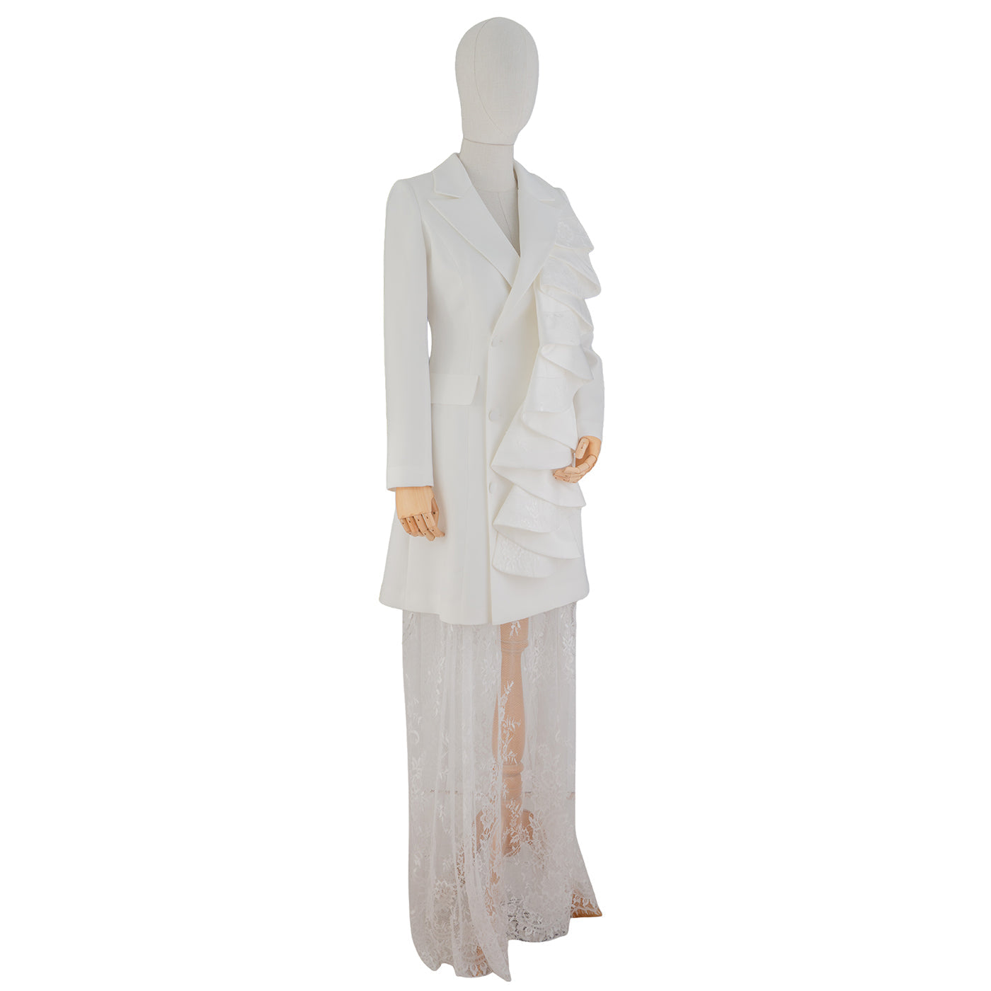 White Ruffle &amp; Lace Statement Suit Dress — Pure Sophistication
