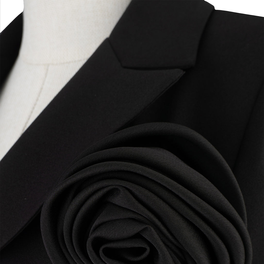 Black Women’s Suit with Floral Lapel — Sophisticated Elegance