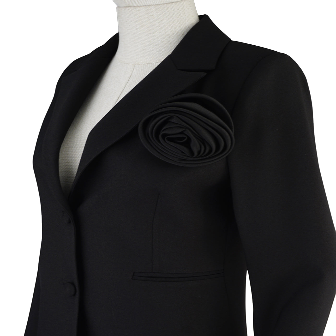 Black Women’s Suit with Floral Lapel — Sophisticated Elegance
