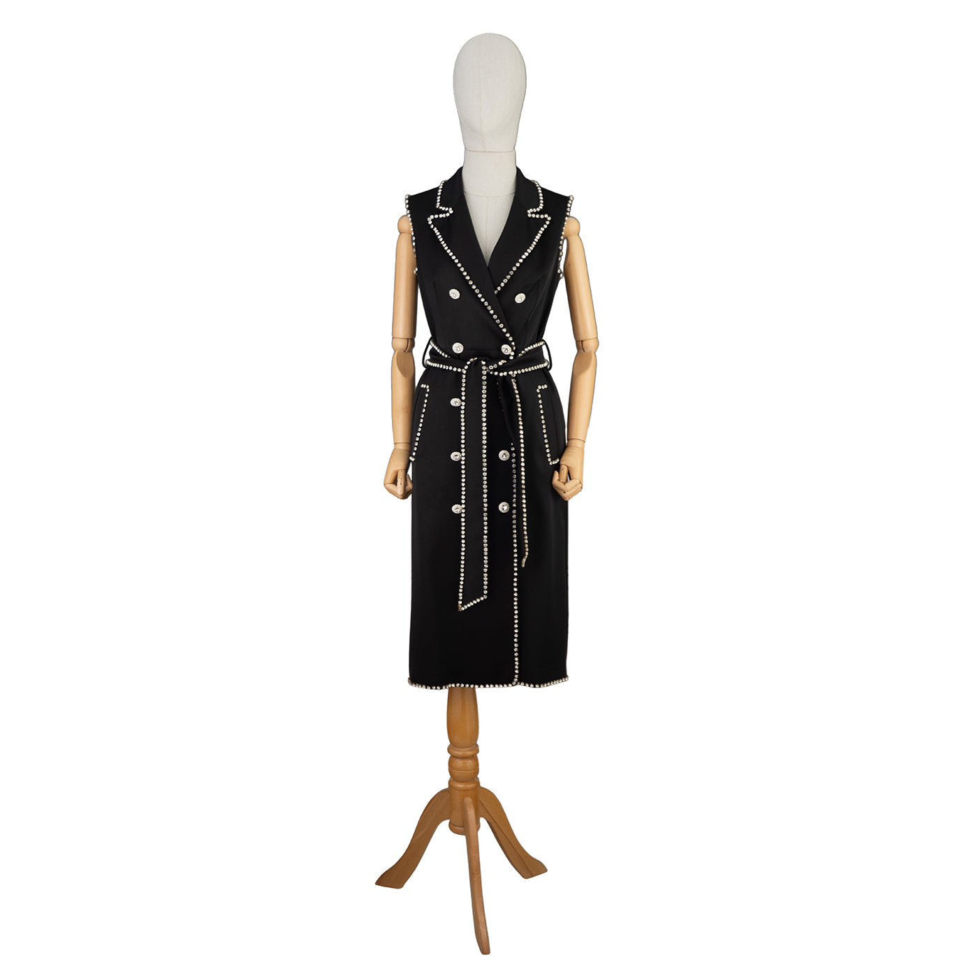 Elegant Black Sleeveless Dress with Pearl Trim — For Chic Statements