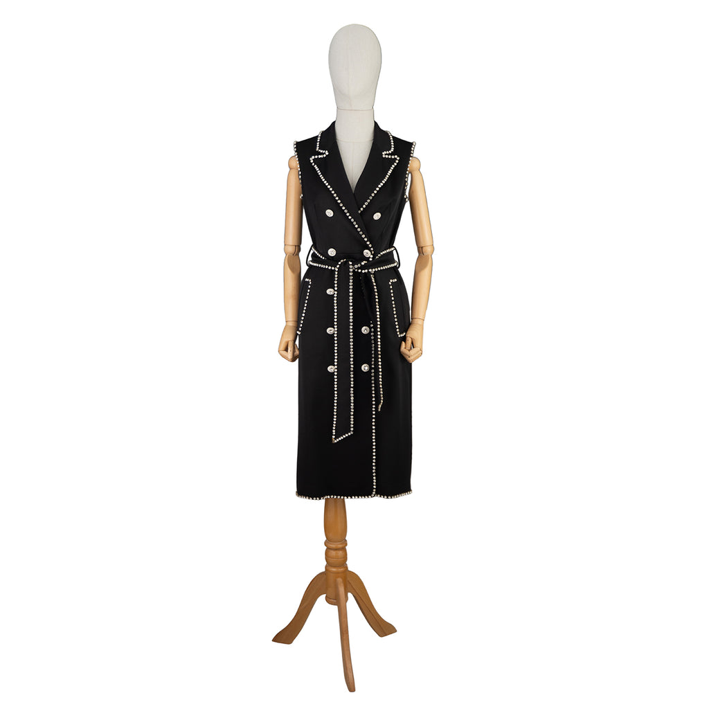 Elegant Black Sleeveless Dress with Pearl Trim — For Chic Statements