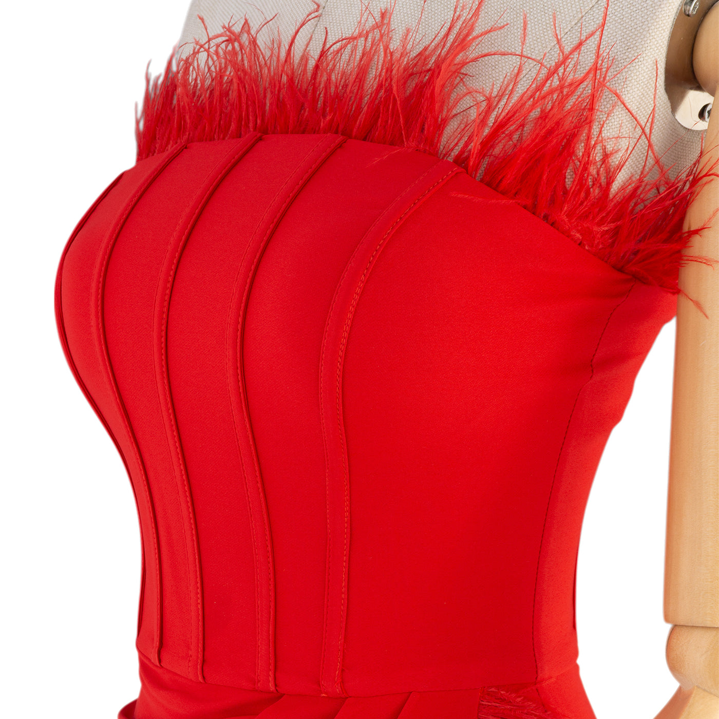 Red Feather Corset Bodycon Midi Dress
