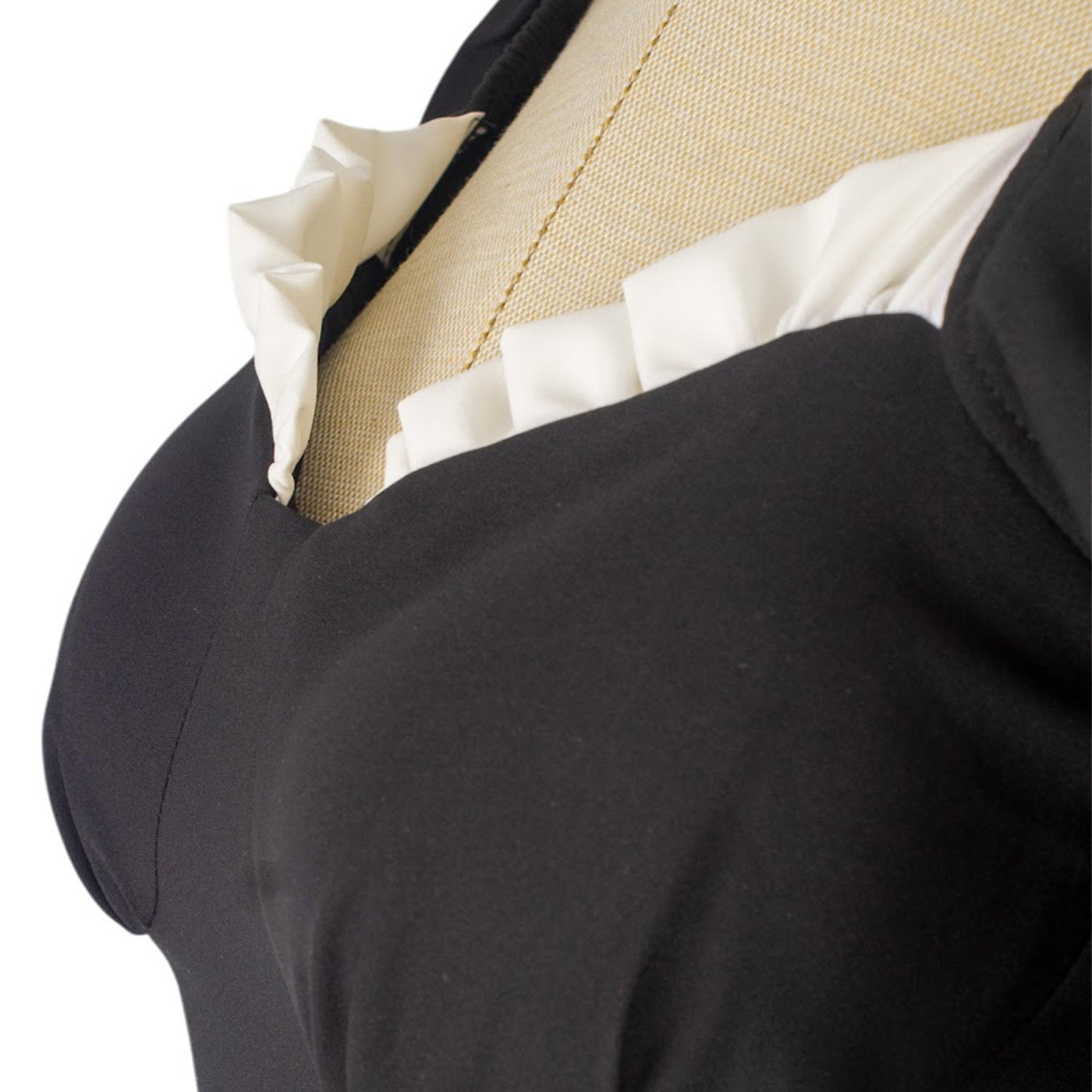 Black Mini Dress with White Ruffles and Statement Sleeves