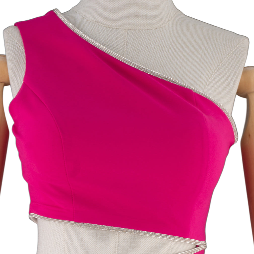 Fuchsia One-Shoulder Cutout Bodycon Midi Dress