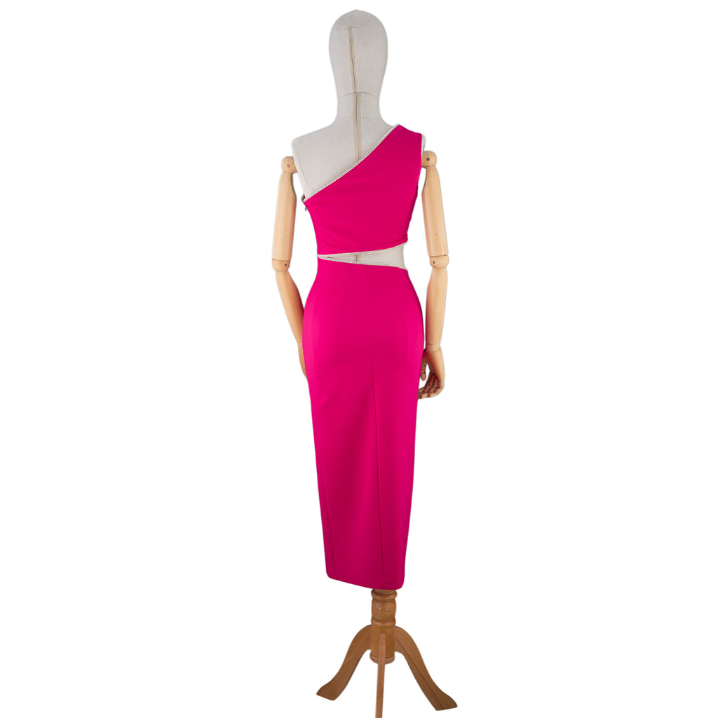 Fuchsia One-Shoulder Cutout Bodycon Midi Dress