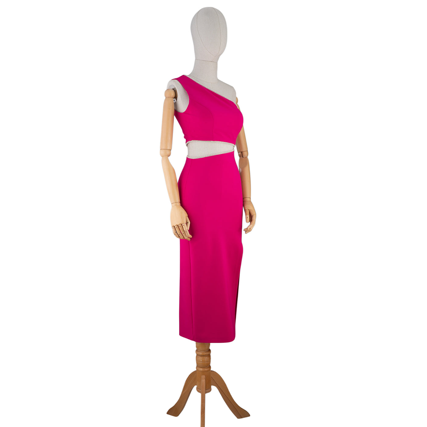 Fuchsia One-Shoulder Cutout Bodycon Midi Dress
