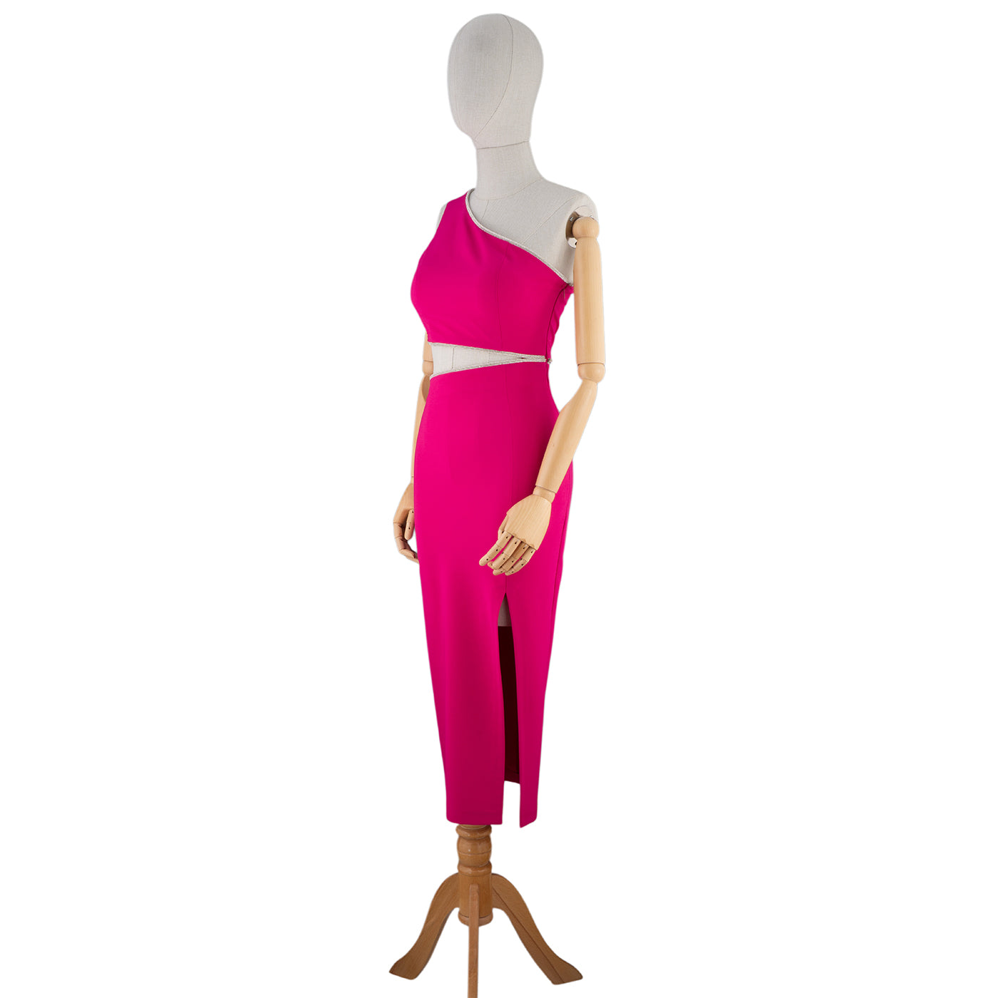 Fuchsia One-Shoulder Cutout Bodycon Midi Dress