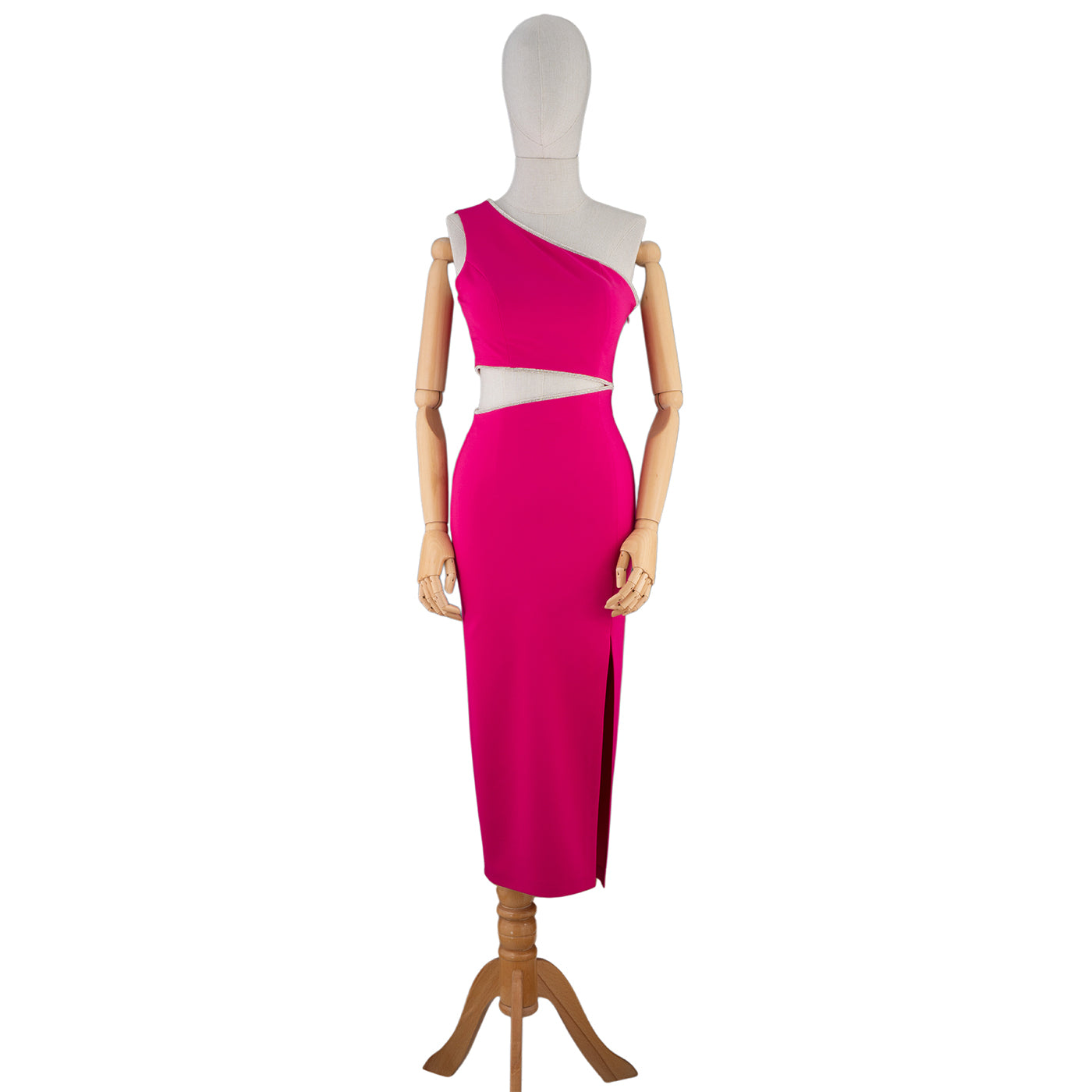 Fuchsia One-Shoulder Cutout Bodycon Midi Dress