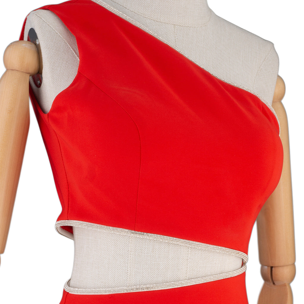 Red One-Shoulder Cutout Bodycon Midi Dress