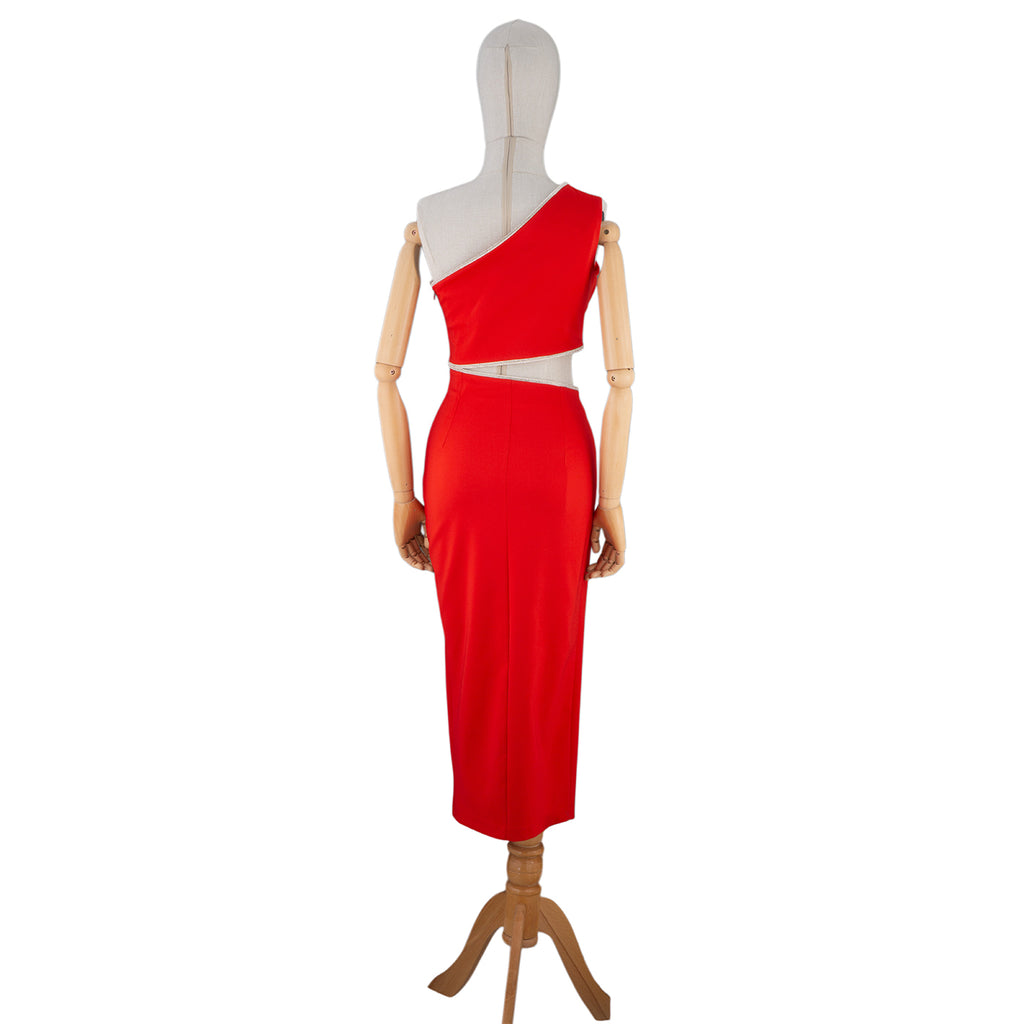 Red One-Shoulder Cutout Bodycon Midi Dress