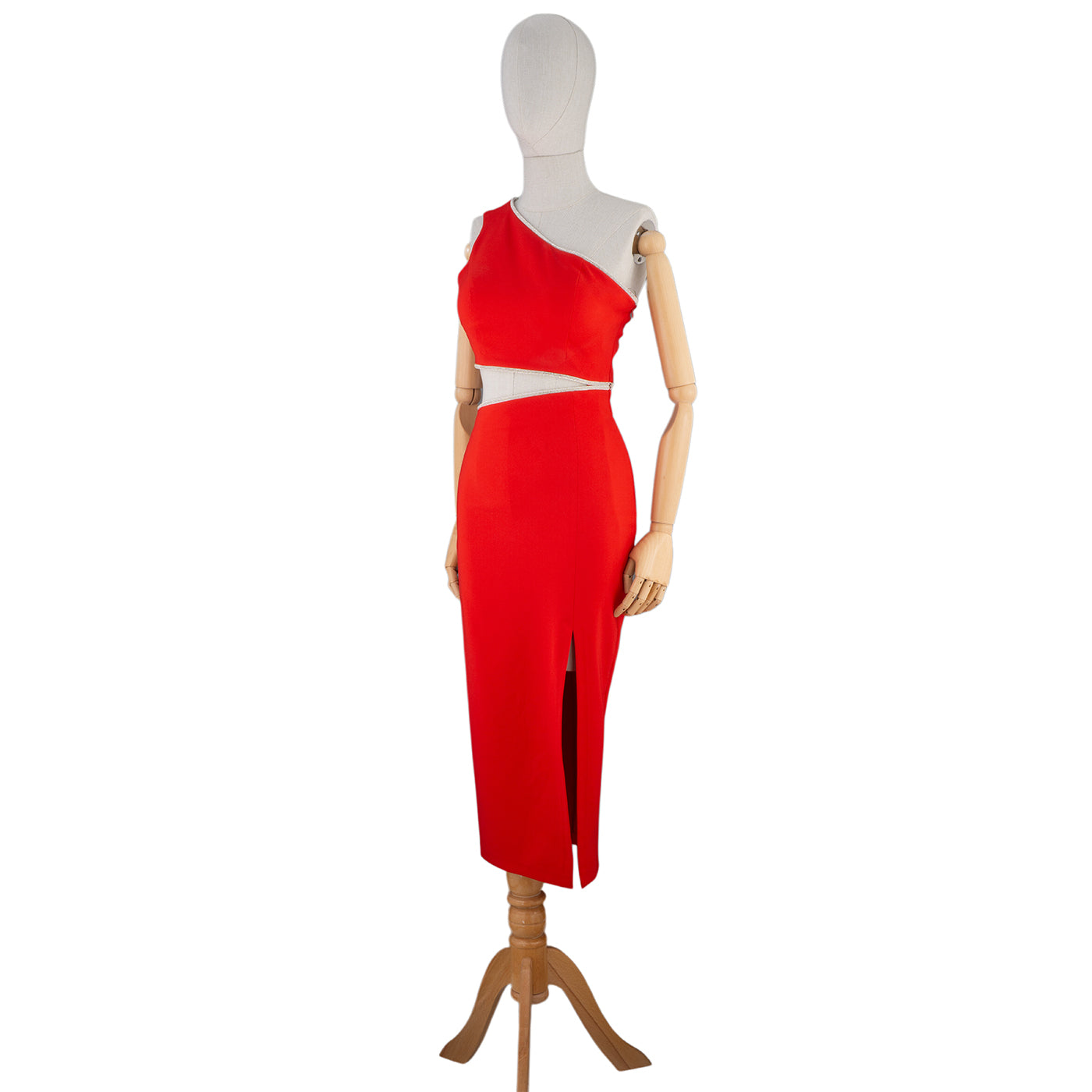 Red One-Shoulder Cutout Bodycon Midi Dress