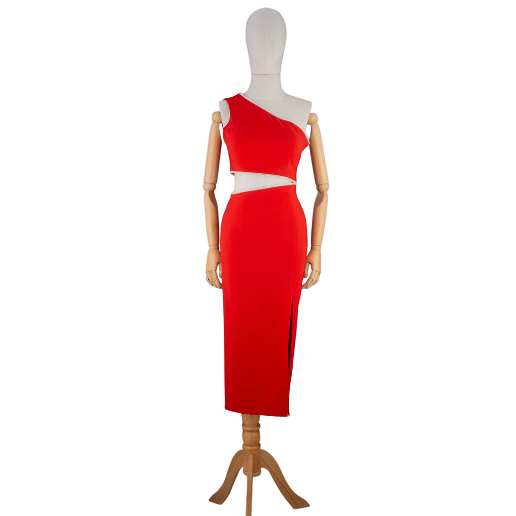 Red One-Shoulder Cutout Bodycon Midi Dress
