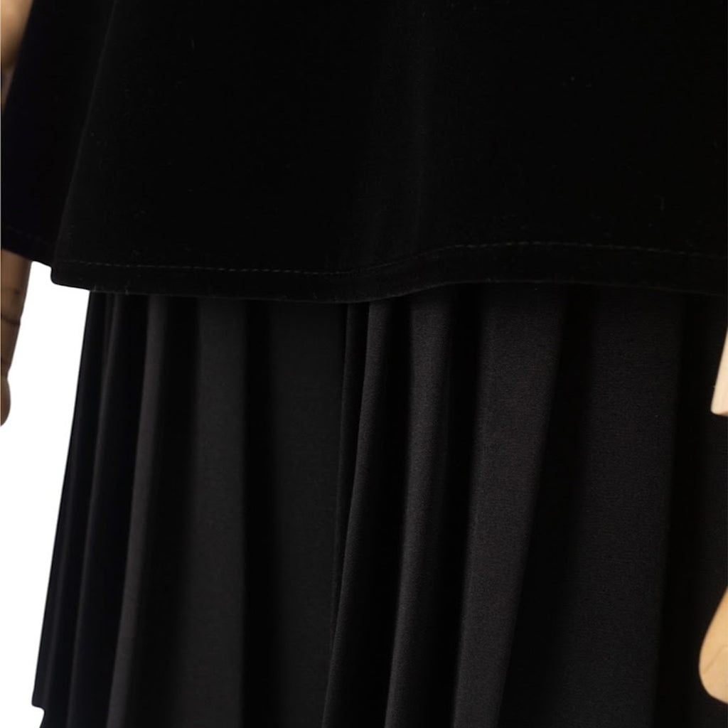 Black Velvet Dress with Pleated Skirt