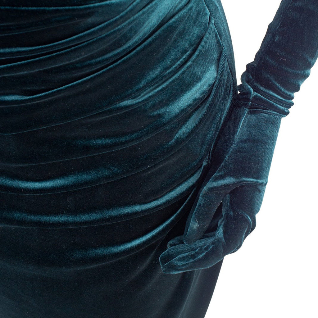 Emerald Velvet Strappy Dress with Matching Gloves