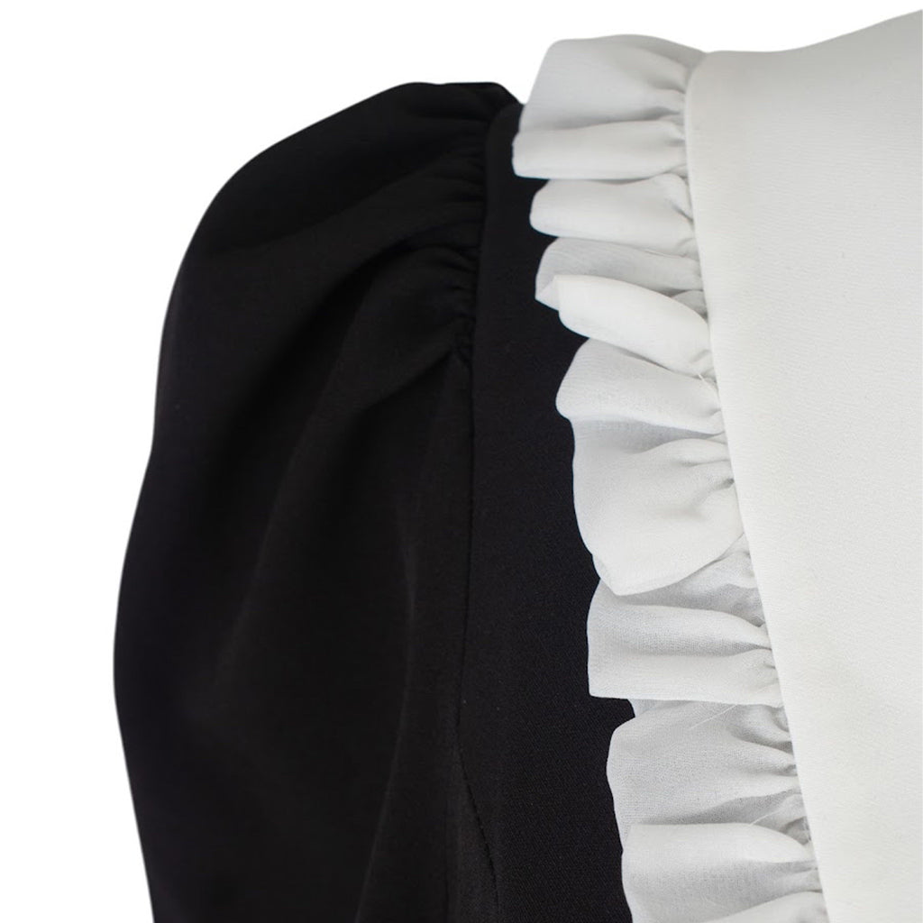 Midi Dress with Contrast Collar and Button Detail