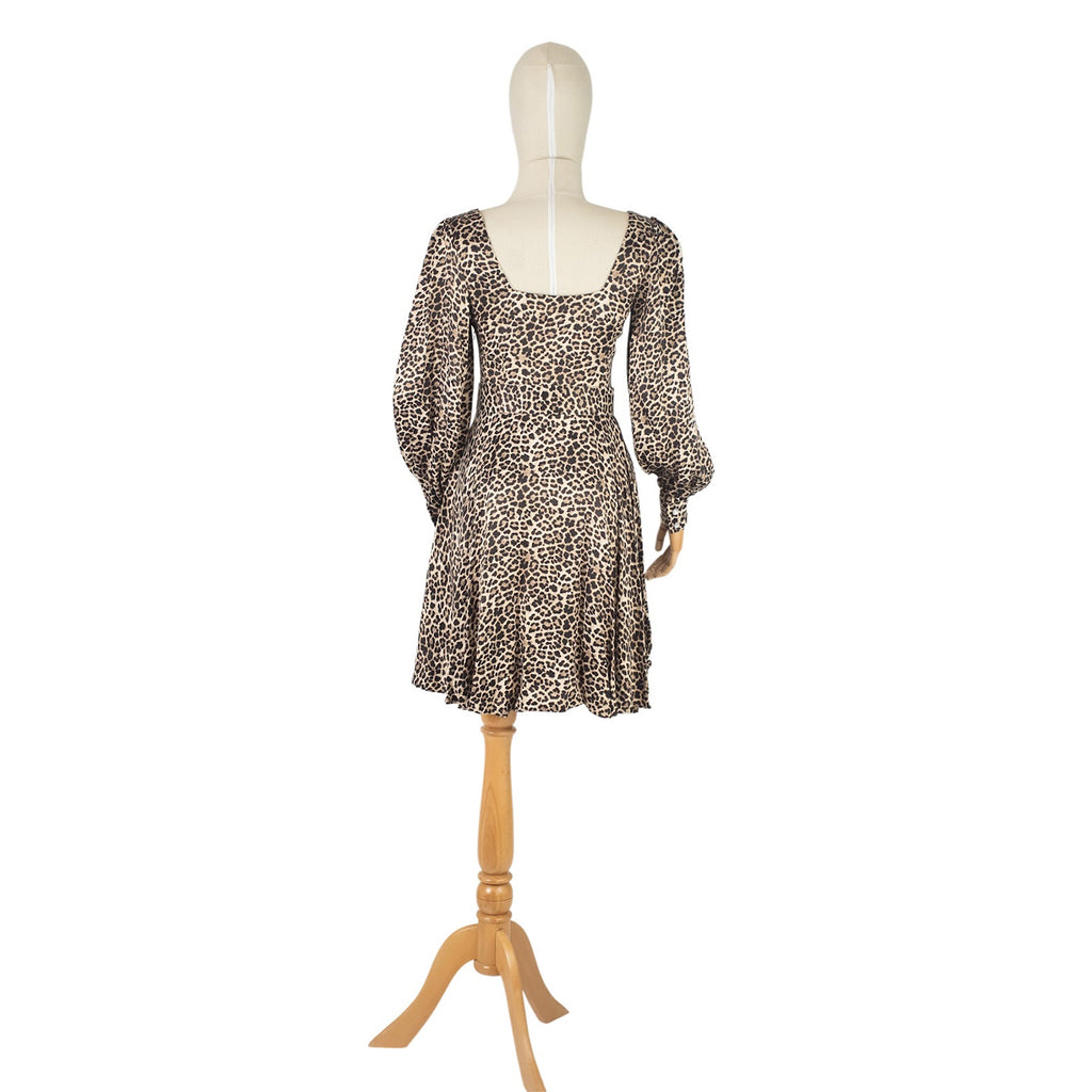 Mini Leopard Print Dress with Puff Sleeves