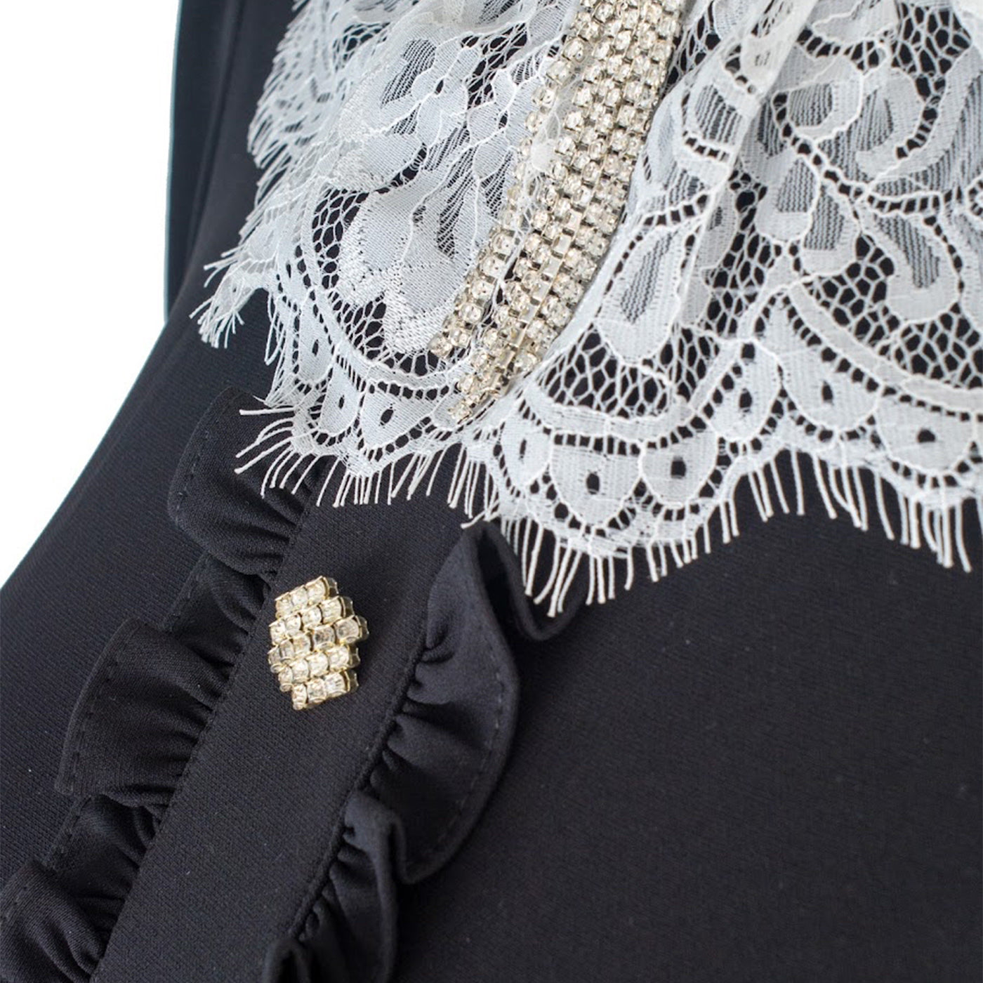 Vintage Black Dress with Lace Collar and Ruffle Hem