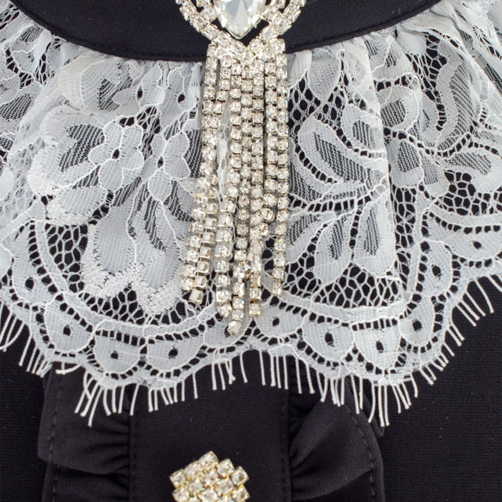 Vintage Black Dress with Lace Collar and Ruffle Hem