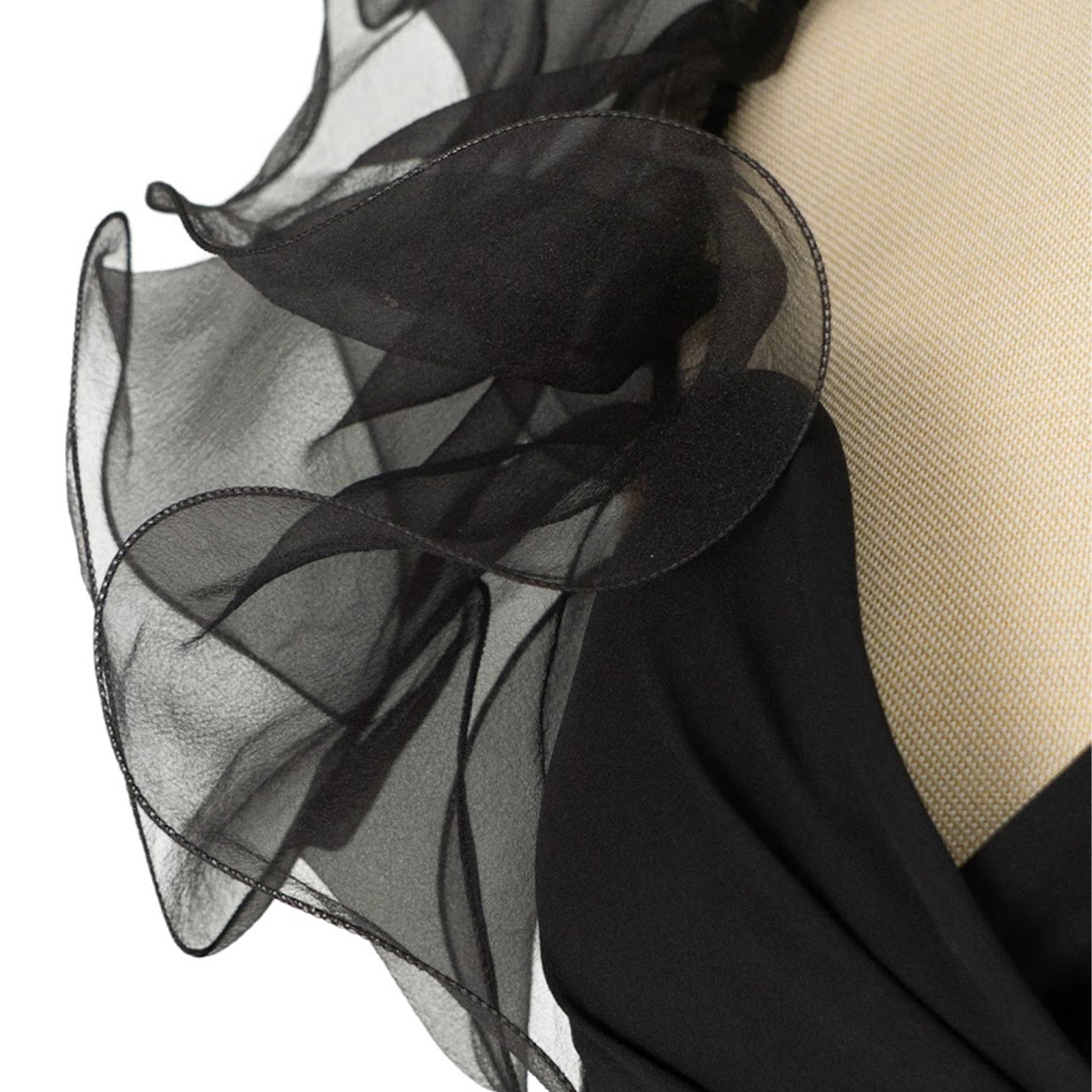 Black Midi Dress with Dramatic Ruffle Shoulders