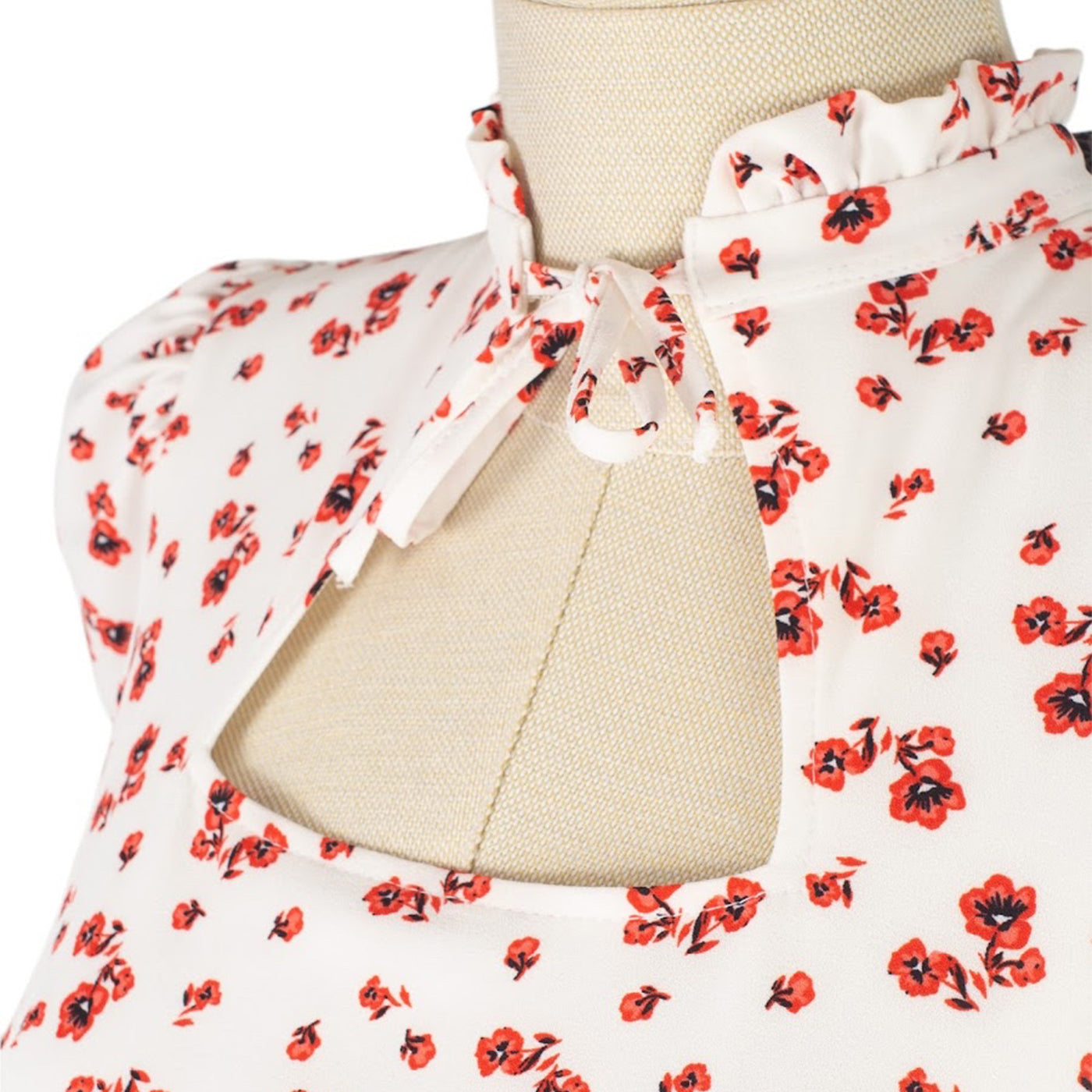Floral Print Dress with Neck Bow and Keyhole Detail