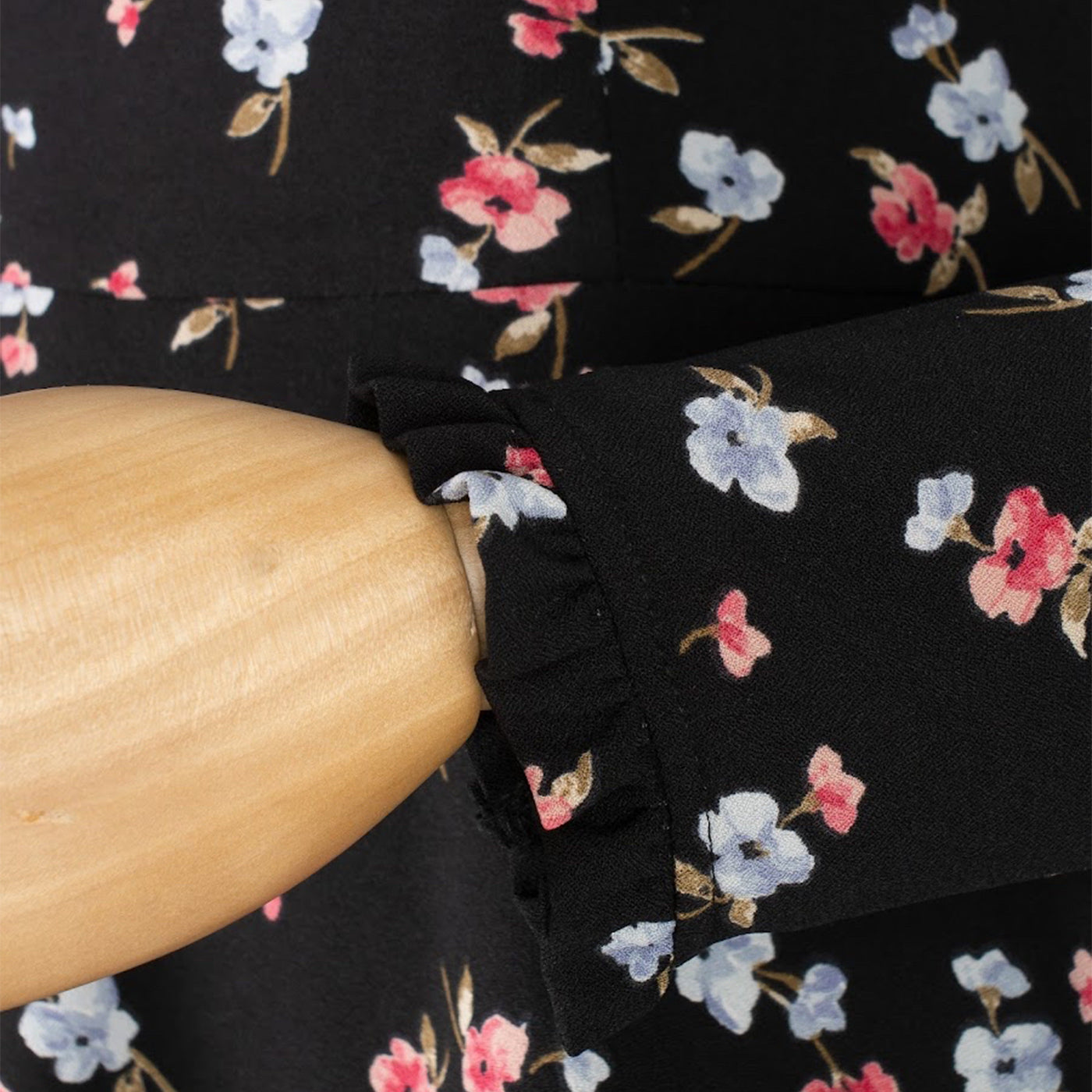 Black Floral Dress with Neck Keyhole and Bow Detail