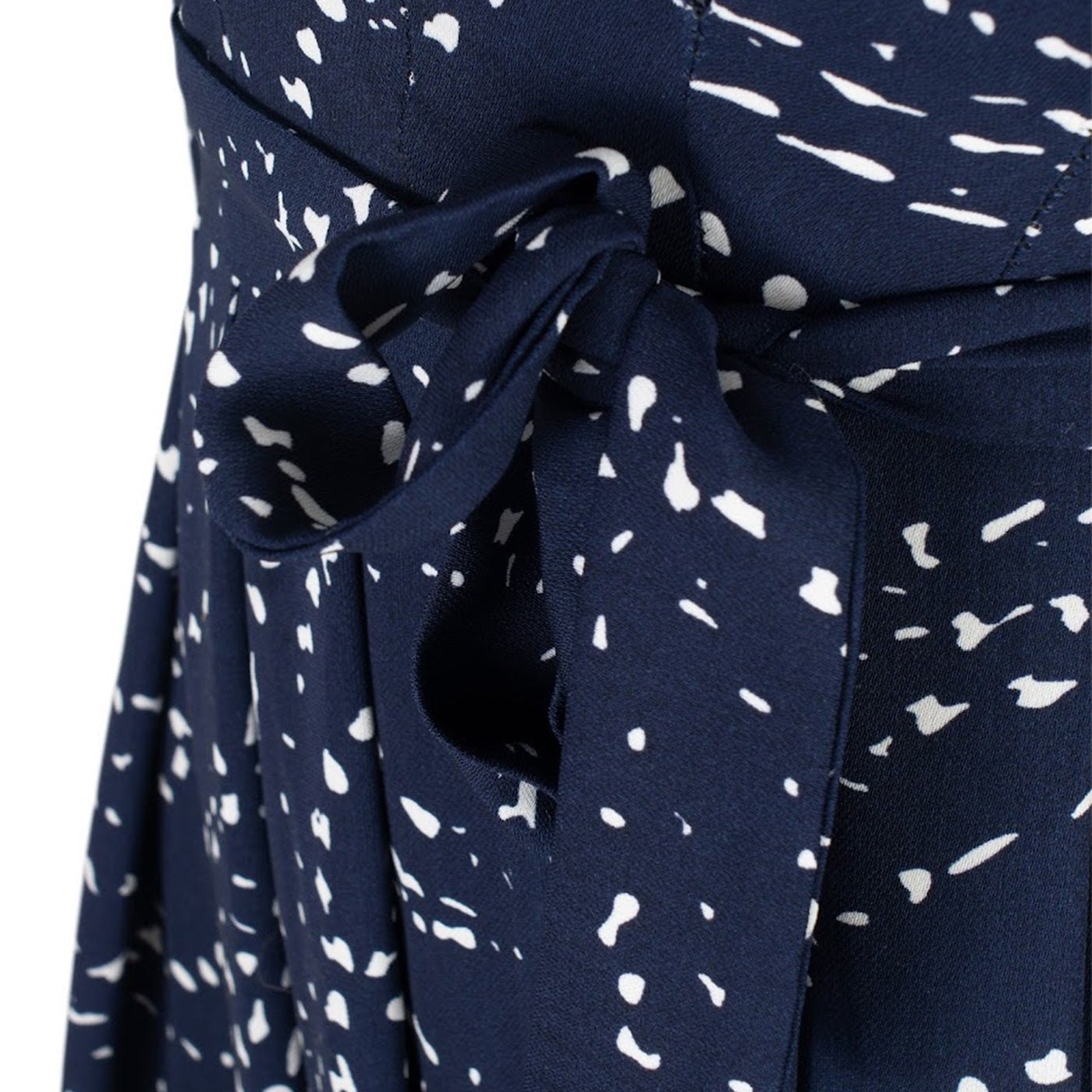 Navy Blue Wrap Dress with Belt and Dot Print
