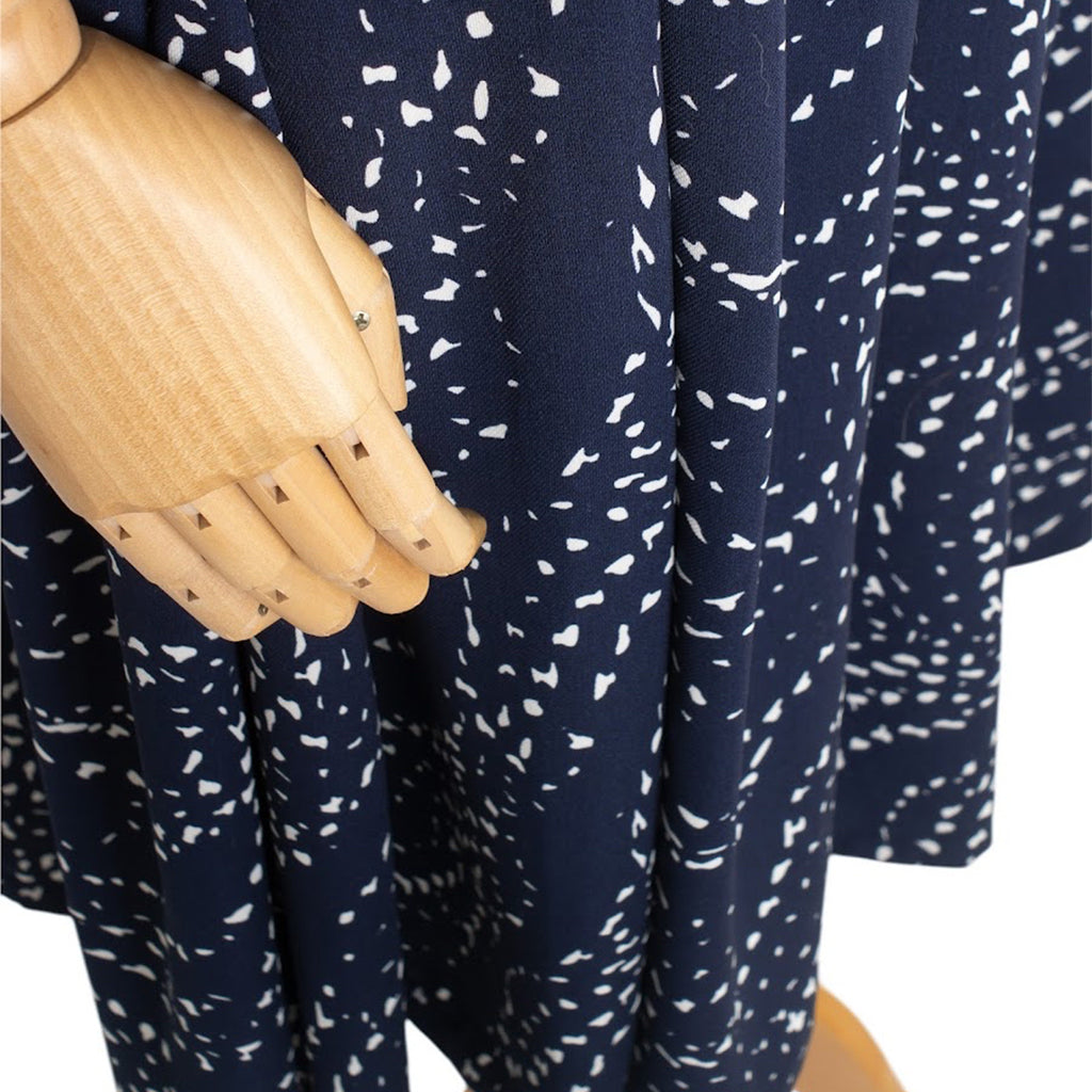 Navy Blue Wrap Dress with Belt and Dot Print