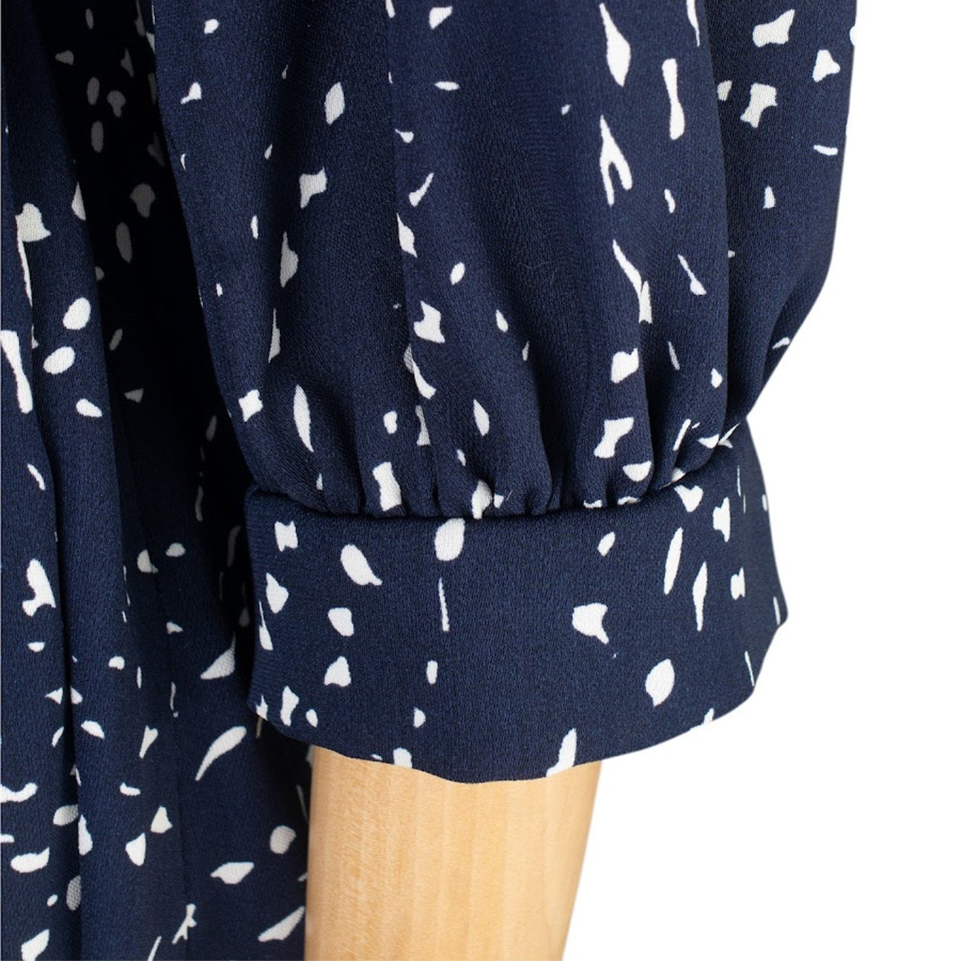 Navy Blue Wrap Dress with Belt and Dot Print