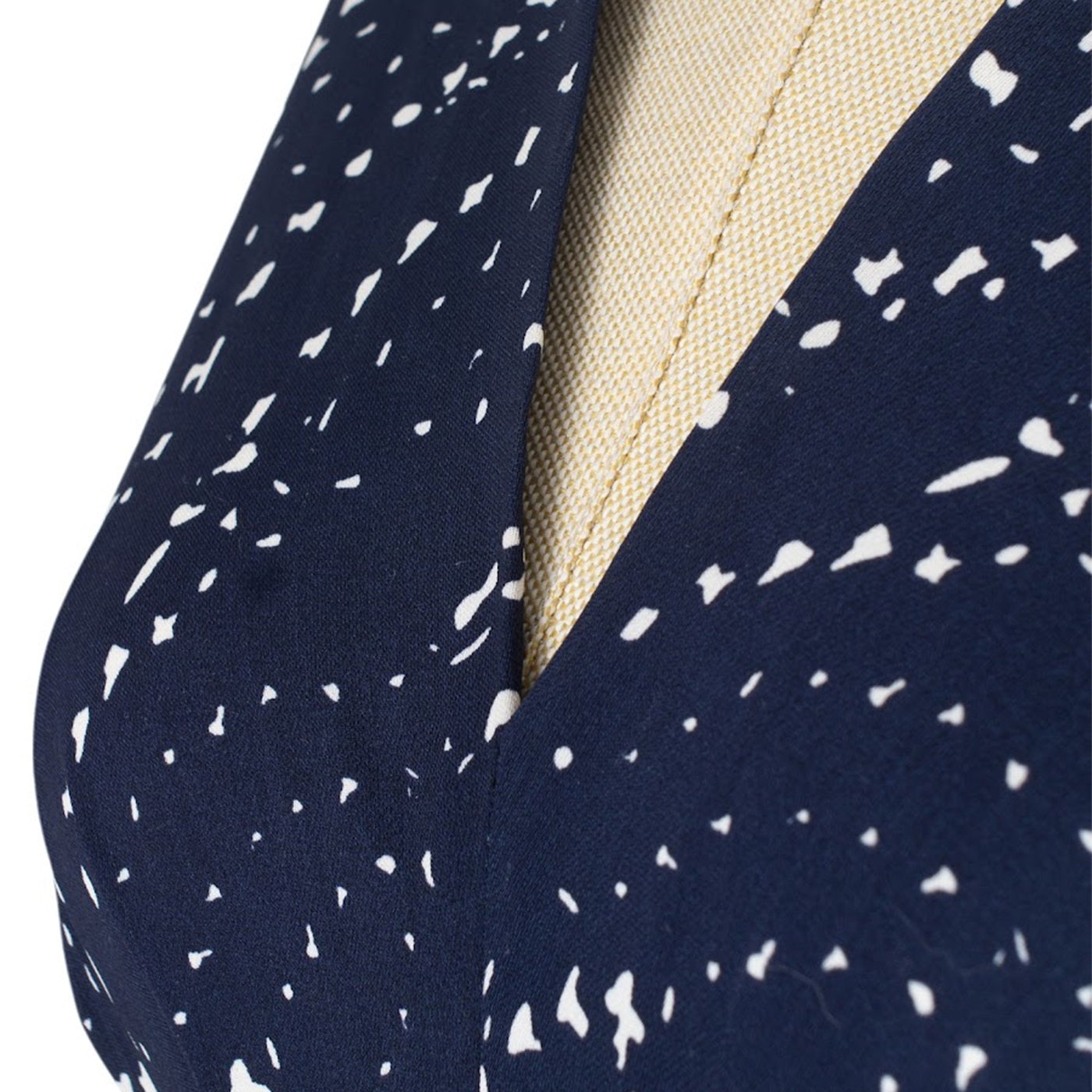 Navy Blue Wrap Dress with Belt and Dot Print