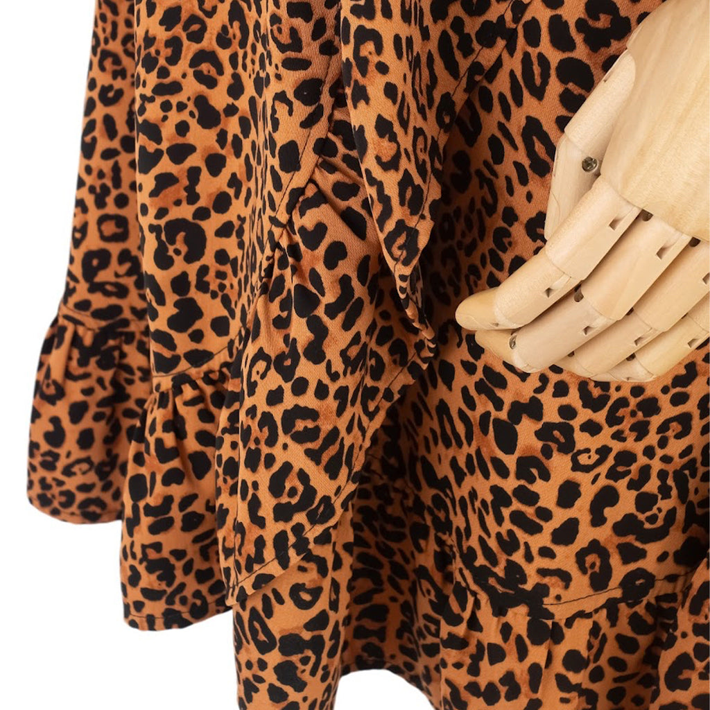 Leopard Print Puff Sleeve V-Neck Mini Dress